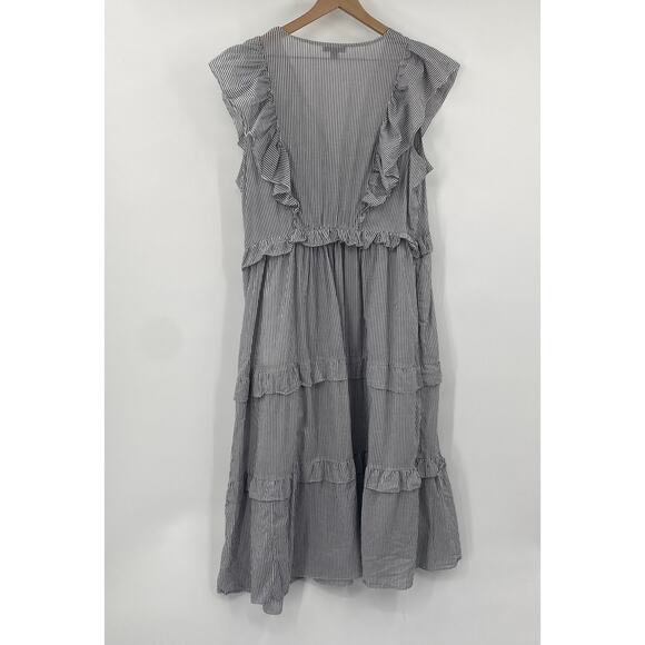 J Crew Tiered Cotton Voile Sundress Ruffled Striped Midi Dress White Gray XXL - Picture 5 of 9